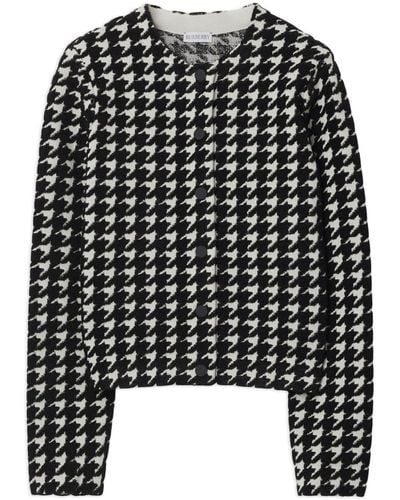 Burberry Houndstooth-pattern Crew-neck Sweater - Black