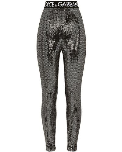 Dolce & Gabbana Logo-waistband Sequin-embellished leggings - Gray