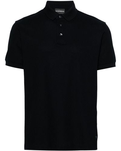 Emporio Armani Stripe-jacquard Cotton Polo Shirt - Black