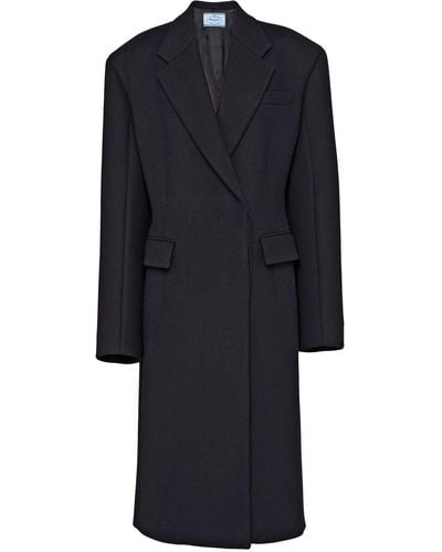 Prada Manteau en laine à plaque logo - Noir