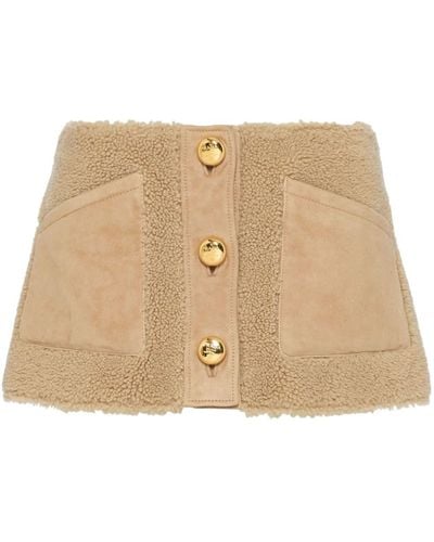 Prada Button-up Shearling Miniskirt - Natural