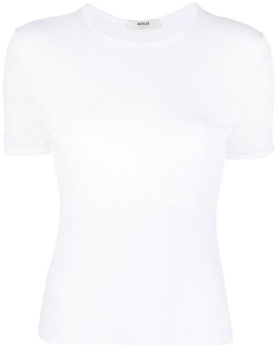 Agolde Fein geripptes T-Shirt - Weiß