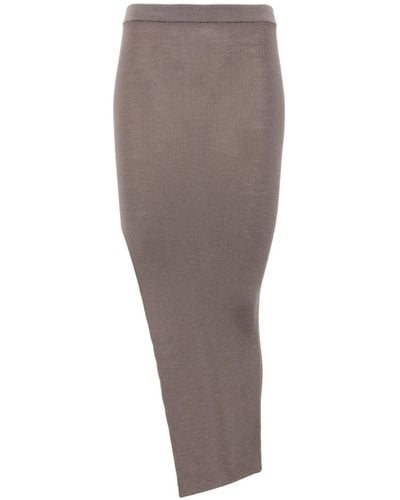 Rick Owens Side-slit Fine-knitted Midi Skirt - Gray