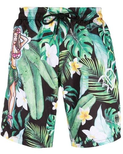 Philipp Plein Floral-print Swim Shorts - Green