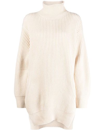 Jil Sander Roll-neck Ribbed-knit Sweater - Natural