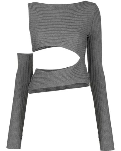 ANDREADAMO Ribbed-knit Asymmetric Top - Gray