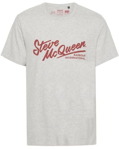 Barbour X Steve McQueen meliertes T-Shirt mit Logo-Print - Grau