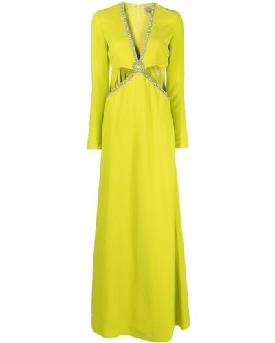 Elie Saab Crystal-embellished Cut-out Dress - Yellow