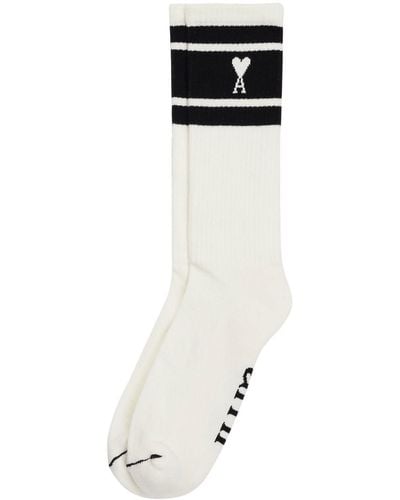 Ami Paris Gestreifte Intarsien-Socken mit Logo - Schwarz