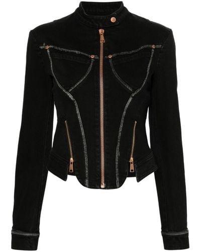 Versace Zip-detail Denim Jacket - Black