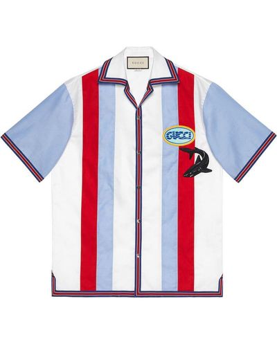 Gucci Oxford Bowling Shirt With Patches - White