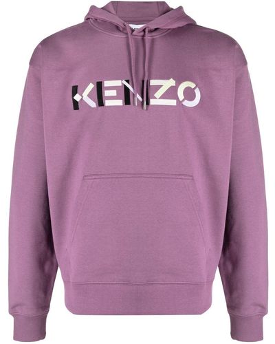 KENZO Logo Embroidered Hoodie - Purple