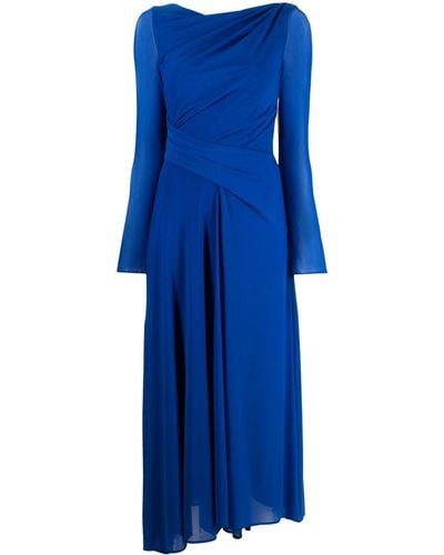 Talbot Runhof Ruched Long-sleeve Gown - Blue
