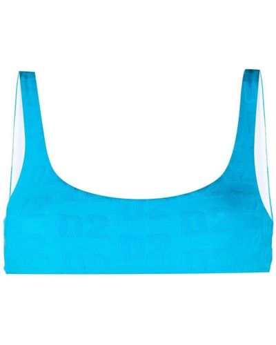 DSquared² Top de bikini con logo afelpado - Azul