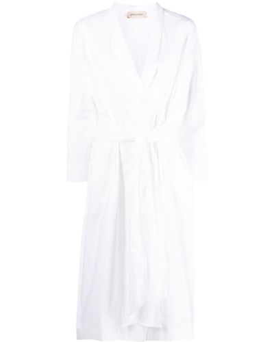 Gentry Portofino Vestido midi con cintura lazada y cuello en V - Blanco