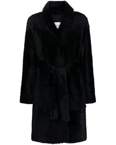 Yves Salomon Notched-lapels Belted-waist Coat - Black