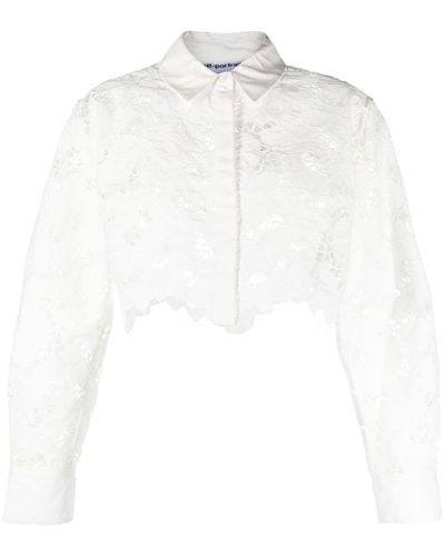 Self-Portrait Floral Lace Crop Shirt - White