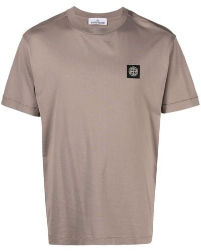 Stone Island Compass-appliqué Cotton T-shirt - Purple
