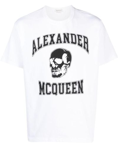 Alexander McQueen T-shirt à logo tête de mort imprimé - Bleu
