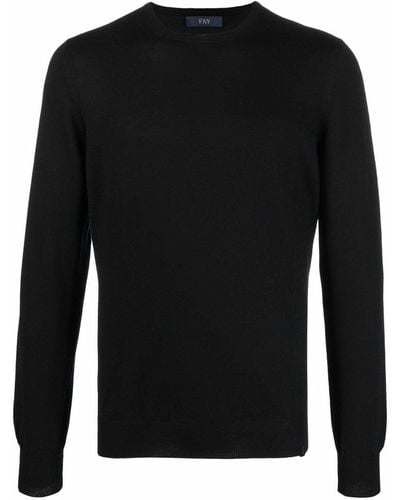 Fay Crew Neck Knitted Sweater - Black