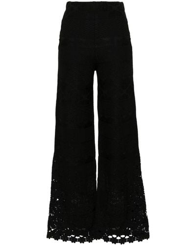 Maje Floral-appliqué Knitted Pants - Black