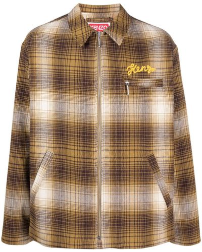 KENZO Plaid-check Cotton Shirt Jacket - Brown