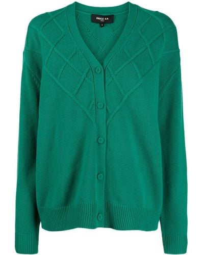 Paule Ka Argyle-knit V-neck Cardigan - Green