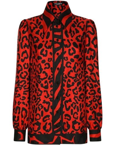 Dolce & Gabbana Seidenhemd mit Leoparden-Print - Rot