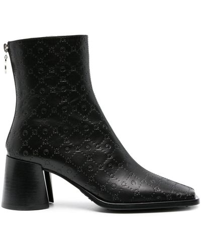 Marine Serre Monogram-debossed Leather Ankle Boots - Black