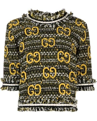 Gucci Tweed-Oberteil mit GG-Print - Schwarz