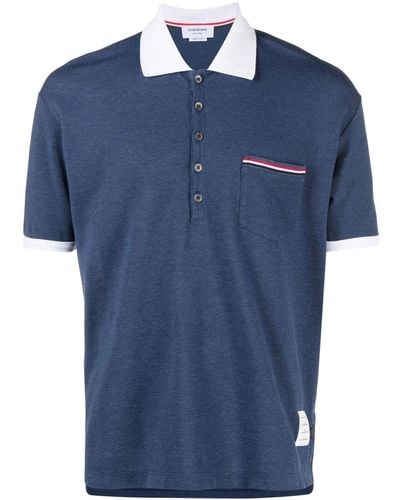 Thom Browne Signature Stripe-detail Polo Shirt - Blue