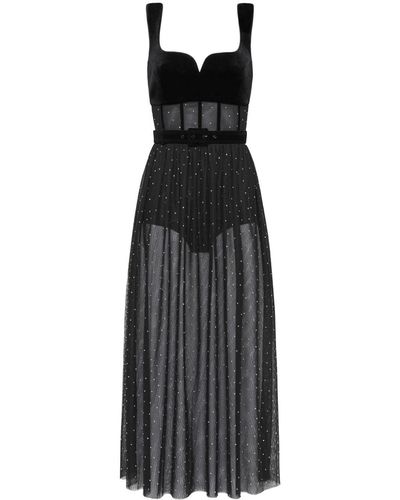Rebecca Vallance Lilah Crystal Tulle Midi Dress - Black
