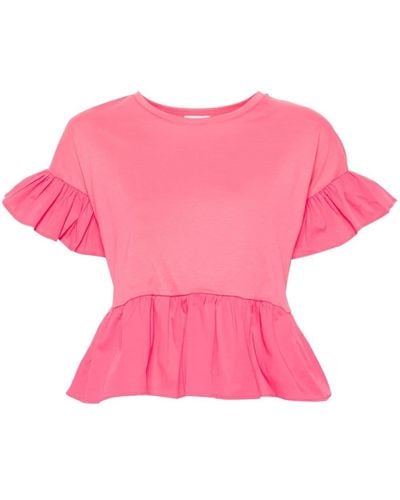 Liu Jo Ruffled Cotton T-shirt - Pink