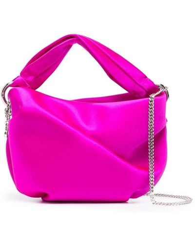 Jimmy Choo Bonny Fuchsia Handbag With Chain In Silky Satin - Pink