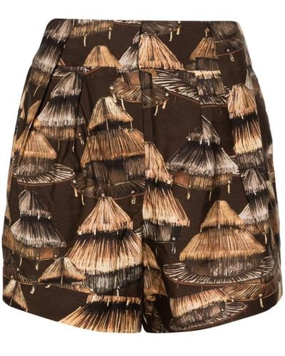 FARM Rio Shuhu-print Pleated Shorts - Brown