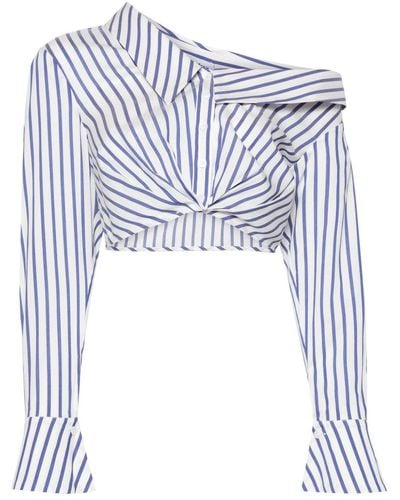 Self-Portrait Striped Off-shoulder Shirt - Blue