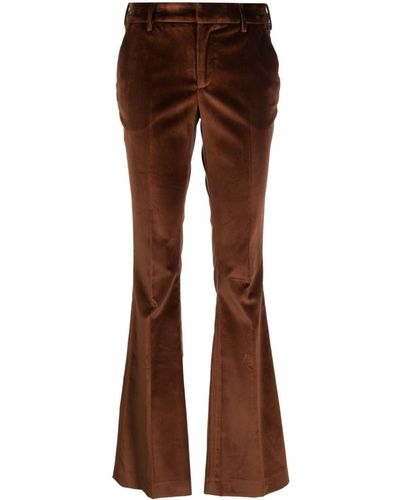 PT Torino Pressed-crease Velvet Flared Trousers - Brown