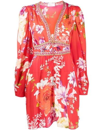 Camilla Floral-print Puff-sleeved Dress - Red