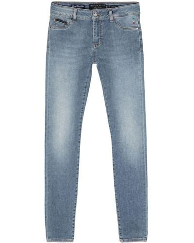Philipp Plein Halbhohe Skinny-Jeans - Blau