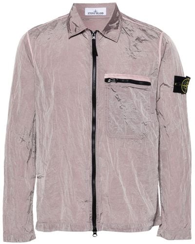 Stone Island Compass-badge Crinkled Shirt Jacket - Purple