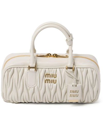 Miu Miu Arcadia Matelassé Leather Tote Bag - White