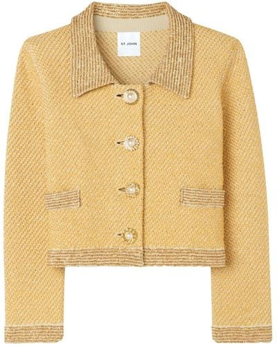 St. John Sequinned Twill Cropped Jacket - Natural