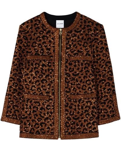 St. John Leopard-print Sequin-embellished Jacket - Brown