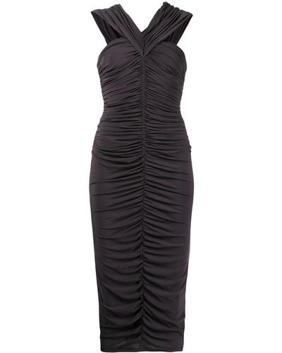 Giorgio Armani シャーリング Vネックドレス - ブラック