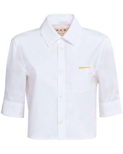Marni Camisa corta con logo bordado - Blanco