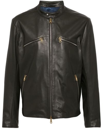 Paul Smith Band-collar Leather Biker Jacket - Black