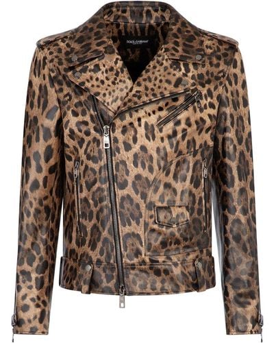 Dolce & Gabbana Veste en cuir à motif léopard - Marron