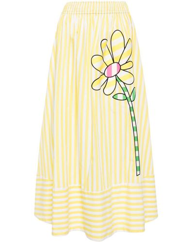Mira Mikati Floral-print Striped Midi Skirt - Yellow
