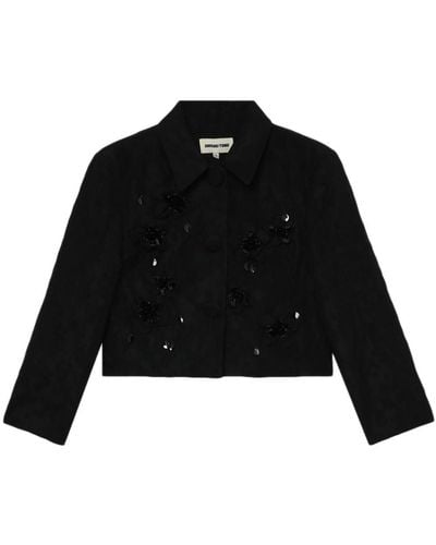 ShuShu/Tong Floral-Appliqué Cropped Jacket - Black