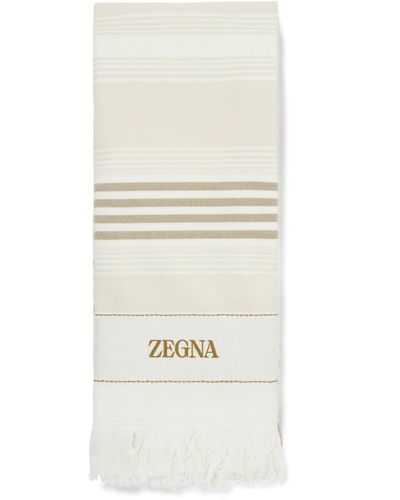 Zegna Logo-embroidered Cotton Beach Towel - White